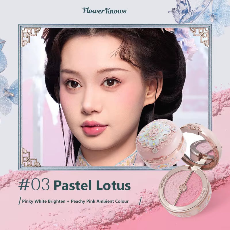 Flower Knows Swan Ballet Velvet Embossed Blush Matte Makeup Pressed Blusher Powder Pallet Women Gift Set