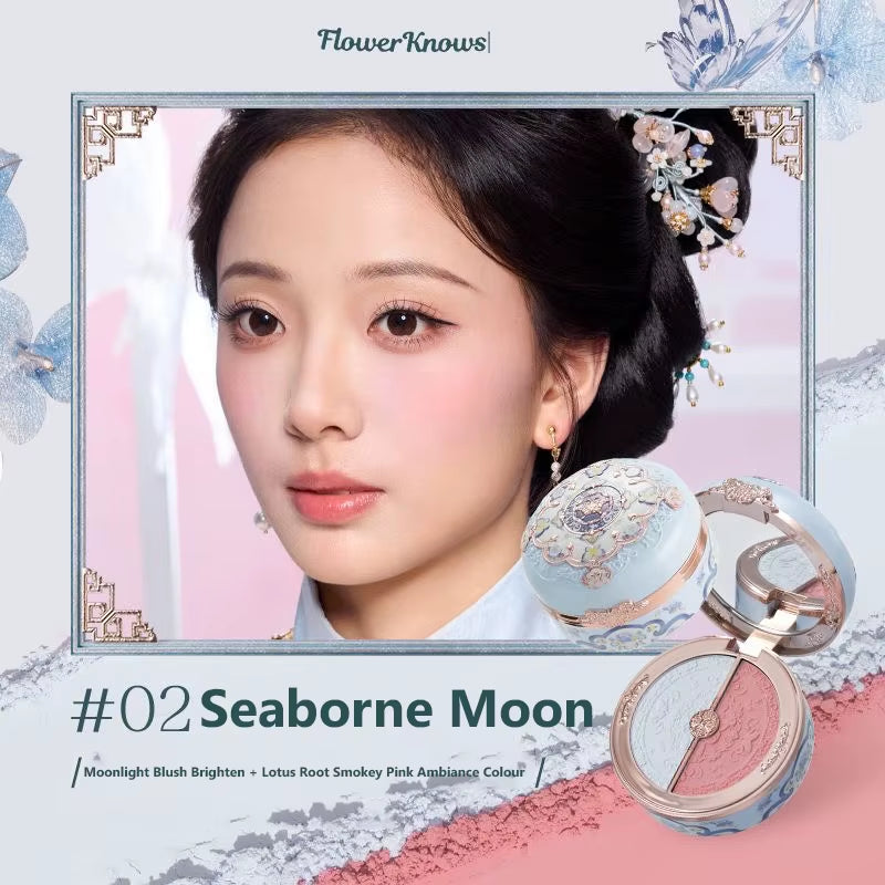 Flower Knows Swan Ballet Velvet Embossed Blush Matte Makeup Pressed Blusher Powder Pallet Women Gift Set