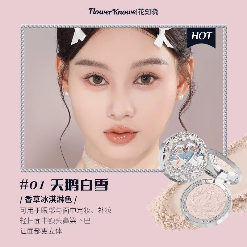 Flower Knows Swan Ballet Velvet Embossed Blush Matte Makeup Pressed Blusher Powder Pallet Women Gift Set